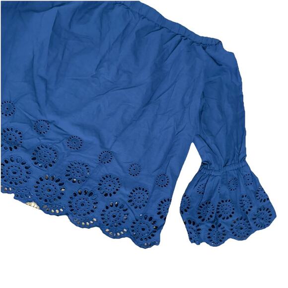 Isabella Sinclair Anthropologie Off-the-Shoulder Cotton Eyelet Top Navy Size L - Picture 9 of 15